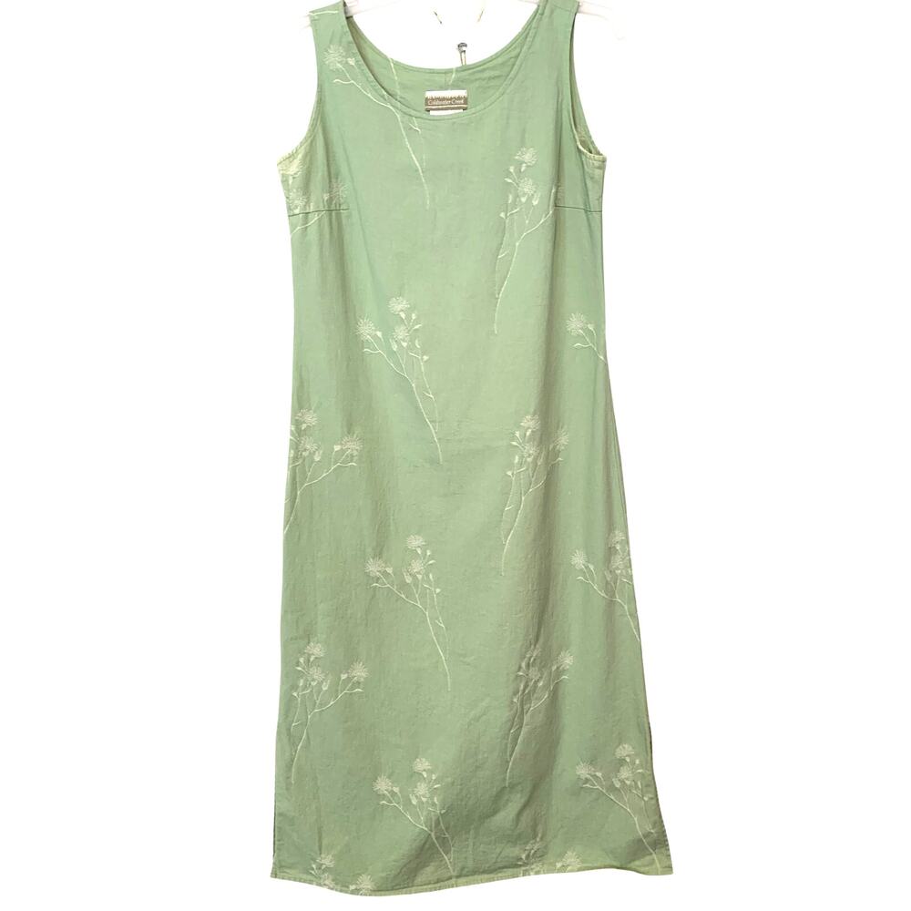 COLDWATER CREEK MAXI SHIFT LT GREEN EMBROIDERED SLEEVELESS COTTON SIZE PXS